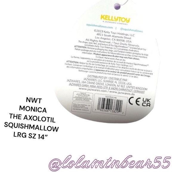 NEW W/TAGS LRG 14” MONICA THE AXOLOTL WITH RAINBOW 🌈 SHINY BELLY SQUISHMALLOW - Picture 5 of 7